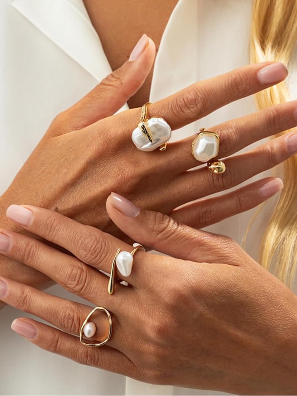 Chunky Baroque Pearl Gold Statement Ring Set | Coastal Luxe Jewelry